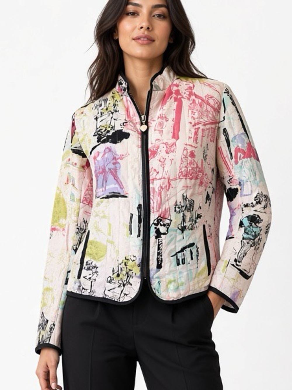 Vintage 100% Silk Club Jacket Pink Etoile Print Bomber Jacket SZ PM